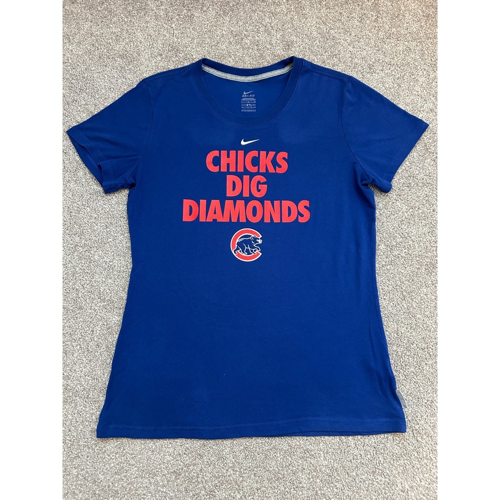 Nike T-Shirt Womens Large Blue Excellent Chicago Cubs Chicks Dig Diamonds Tee